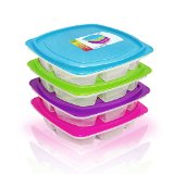 Happy Lunchboxes 4-compartment Bento Lunch Box Containers for Adults - Set of 4 Outer Seal Leak Proof Large