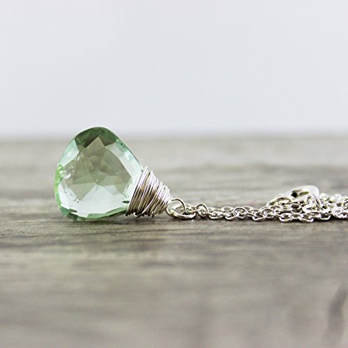 Green Amethyst Sterling Silver Pendant Necklace - 16" Length