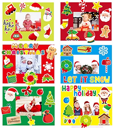 30 Packs Christmas Picture Frame Craft Kits for Kids Holiday DIY Craft Gingerbread Candy Santa Reindeer Xmas Art Favor Home Classroom Game Activities