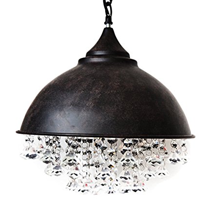 Ceiling Light, MKLOT Industrial Retro Style Rust Wrought Iron Shaded Glittering Crystal Beads Hanging Aged Pendant Light Lamp Chandelier with 1 light