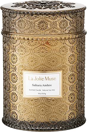 LA JOLIE MUSE Amber Candle, Scented Candle Gifts for Men&Women, Wood Wicked Large Candle for Home Scented, Long Burning Glass Jar Candle, Sahara Ambre, 19oz