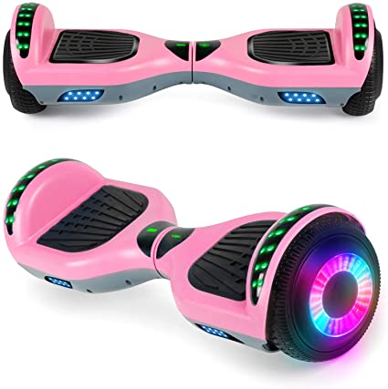 SISIGAD Hoverboard with Bluetooth Speaker and Led Lights, Smart 6.5” Self-Balancing Electric Scooter for Kids and Teenagers