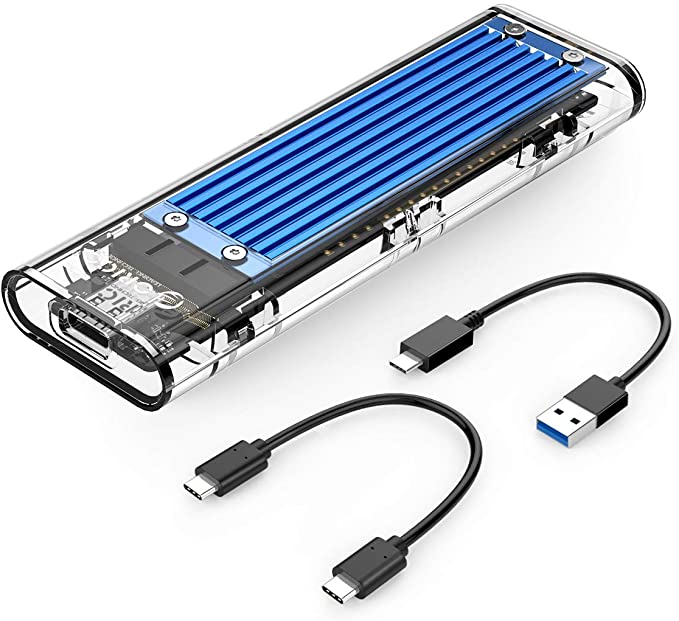 ORICO Transparent M.2 Enclosure, Tool-Free USB3.1 Type-C to M.2 SSD Enclosure for SATA/NVME M.2(M-Key/B M-Key/B-Key) SSD Support 2230/2242/2260/2280, up to 2TB - Blue