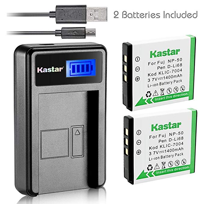 Kastar Battery (X2) & LCD Slim USB Charger for Fujifilm NP-50 BC-50 BC-45W and Fuji FinePix F200EXR F75EXR F70EXR F100fd F60fd F50fd XF1 XP100 XP150 XP170 X20 F605EXR F660EXR F775EXR F900EXR Cameras