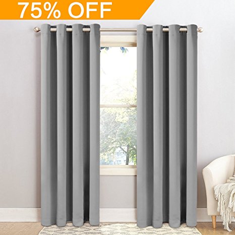 BLC Window Treatment Thermal Insulated Solid Grommet Blackout Curtains / Drapes for Bedroom (Set of 2 Panels,52 x 95 inch, Grey)