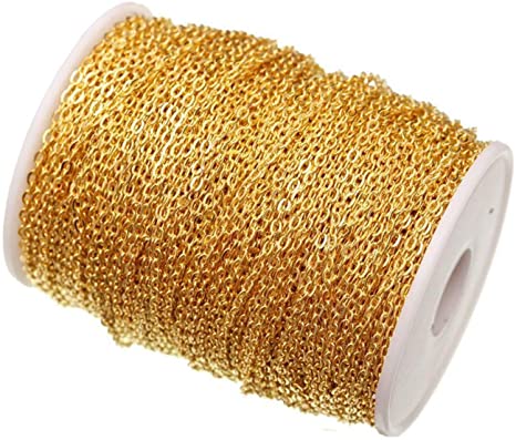 Graceangie 20 meters 66ft Shiny Golden Oval Cable Cross Chain, Link 2x3mm for Jewelry Making DIY Necklace