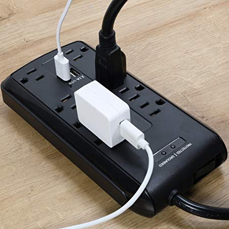 ONN ONA17HO036 8-Outlet Surge Protector with 2 USB Charging Ports, 2700J