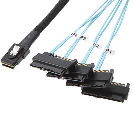 Mini SAS Cable Connector SATA Power, Creation Internal Mini SAS 36pin SFF-8087 to (4) 29pin SFF-8482 connectors with SATA Power,3.3FT