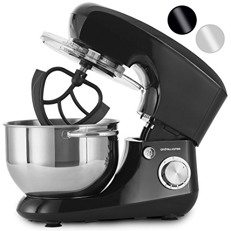 Andrew James 800W Food Stand Mixer with 5.5L Bowl / 6 Speed Settings & 4 Attachments (Black)