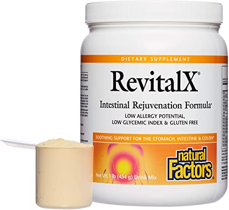 Natural Factors, RevitalX Intestinal Rejuvenation Formula, Soothing Digestive Aid Drink Mix for a Healthy Stomach and Colon, 1 lb (14 servings)