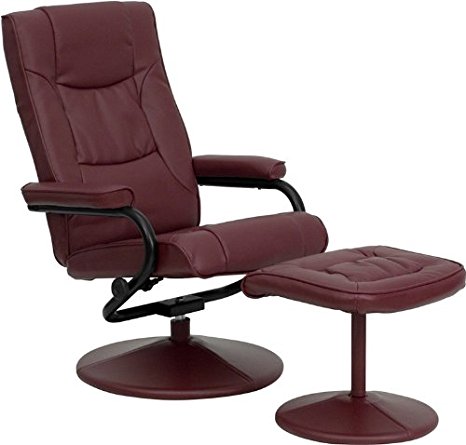 Flash Furniture Contemporary Burgundy Leather Recliner and Ottoman with Leather Wrapped Base