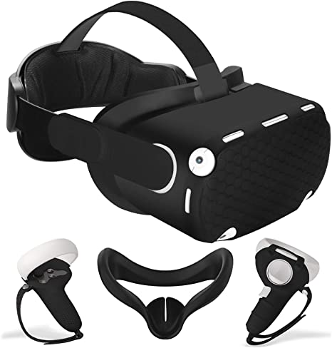 MASiKEN Adjustable Replace Elite Head Strap K5 for Oculus Quest 2, All in Black, Front Cover,Face Pad,Controller Covers, 5-in-1 Accessories Set,Enhanced Support and Comfort(Fit Quest2 Official Case)