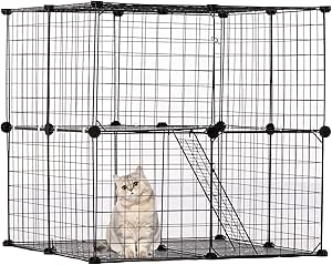 VEVOR Large 2-Tier Cat Cage, 28 x 28 x 28, DIY Detachable Metal Wire Cat Enclosure, with Ramp Ladder Adjustable Resting Platform, Crate Large Indoor ＆ Outdoor Exercise Place for Small Animals, Black