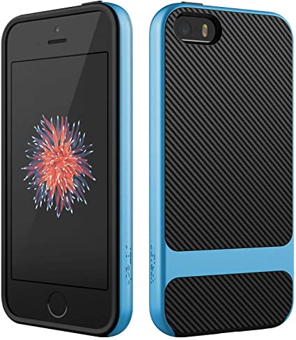 JETech Case for Apple iPhone SE (2016 Edition), iPhone 5s and iPhone 5, Slim Protective Cover with Shock-Absorption, Carbon Fiber Design, Blue