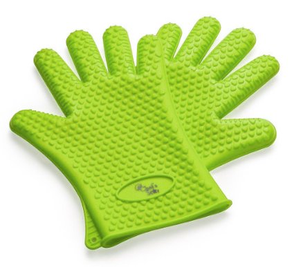 Chefs Star Germ and Heat Resistant - Sure Grip Silicone BBQ Cooking Gloves - Waterproof - Dishwasher Safe Lime