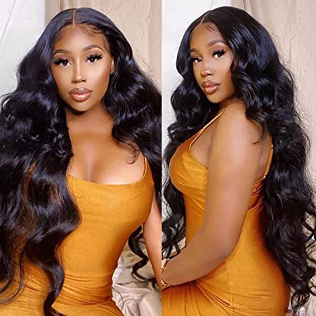 ISEE Hair 180% Density 10A Brazilian Body Wave Lace Front Wigs Human Hair Glueless Lace Front Human Hair Wigs For Women Black Pre Plucked Unprocessed Virgin Brazilian Hair Wig (24'')