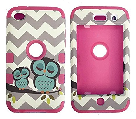 iPod Touch 4th Generation Case,Lantier 3 Layers Verge Hybrid Soft Silicone Hard Plastic TUFF Combo Triple Impact Shockproof Defender Drop Resistance Protective Case Cover Waves Cheveron Owl Hot Pink