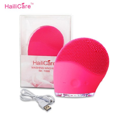 HailiCare Natural Silicone Electric Facial Cleansing Brush Rechargeable Face Cleaning Brush for Face SPA Skin Care Face Massage Red