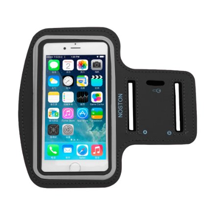 Sports Armband with Key Holder, NOSTON Premium Running Waterproof Arm Band for iPhone 6,6S,5,5S,5C,iPods, Galaxy S6/S7 edge (Black, 5.5)