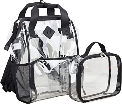 Eastsport Double Handle Clear Backpack Combo with Clear Pouch; Adjustable Padded Straps; Tote Alternative, Black Trim