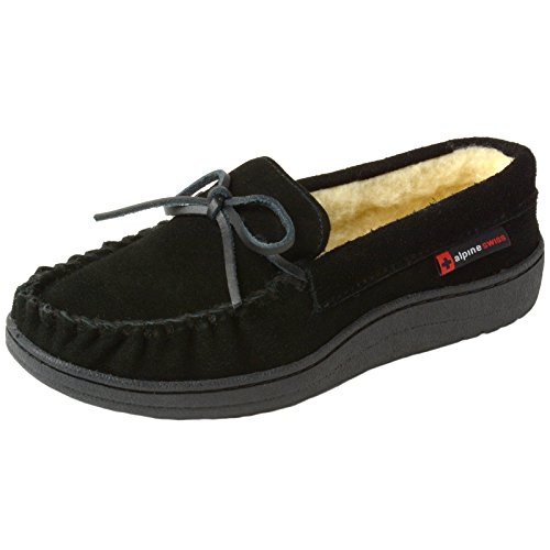 alpine swiss Sabine Womens Suede Shearling Slip On Moccasin Slippers