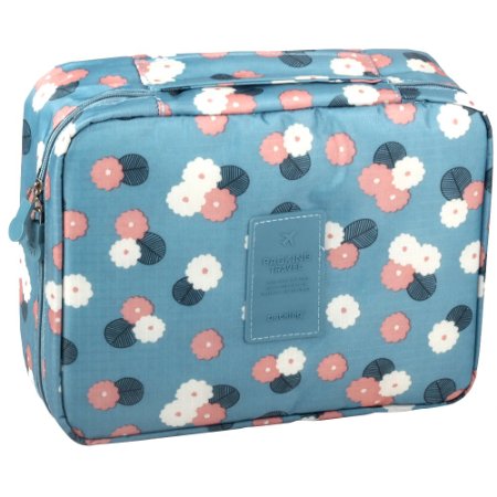 Simmer Stone Portable Travel Camping Hiking Toiletry Hanging Mens/ladies Makeup Cosmetics Wash Bag Case Organizer Holder for Women (blue flower)