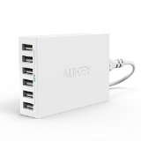 Aukey PA-U27 Multi Ports USB Charging Station Wall Charger 50W 5V10A 6Ports for Smartphone and USB-Powered Devices - White