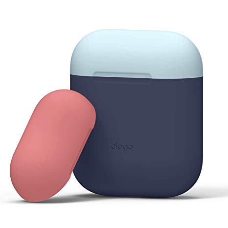 elago Duo Silicone Case – 2 Caps & 1 Body, Compatible with AirPods 1&2, Support Wireless Charging, Protective Premium Silicone, Front LED Not Visible, No Hinge Design, (Body-Jean Indigo, Top-Pastel Blue, Italian Rose)