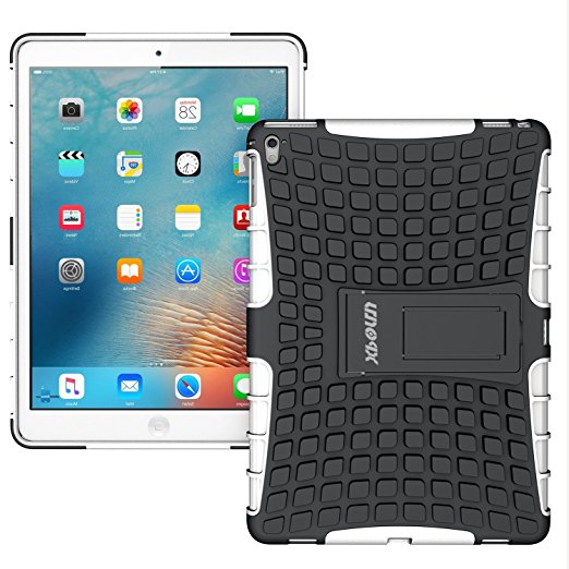 iPad Pro 9.7 Case, Xboun High Quality [TPU & PC] [Perfect Fit with Kickstand] Non-Slip Dual Layer Armor Defender Rugged Hybrid Protective Case Cover for iPad Pro 9.7 inch (2016 Version) (White)