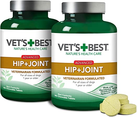 Vet's Best Advanced Hip & Joint Dog Supplements | Formulated with Glucosamine and Chondroitin to Support Dog Joint and Cartilage Health (90 Tablets, 2 Pack)