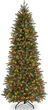 National Tree 7.5 Foot "Feel Real" Jersey Fraser Fir Pencil Slim Tree with 650 Multicolor Lights, Hinged (PEJF1-363-75)