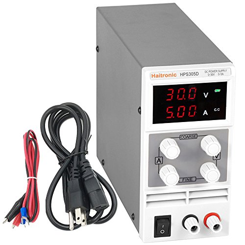 Haitronic DC Power Supply 30V 10A adjustable, from input AC 110V to precise variable DC 0~30V @ 0~10A output, 3 Digital Display with Alligator Cable & Power Cord for Lab and experiment