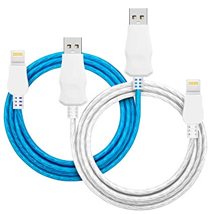 iPhone Charging Cable MFi Certified Lightning Cable 2 Pack Visible Fluid LED Fast Charging Cord Compatible with iPhone Xs/XS Max/XR/X/8/7/6/5 iPad Mini/Pro/Air iPod