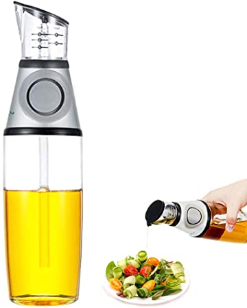 Oil Dispenser Bottles, 17.6oz Glass Vinegar Cruet, 500ml Drip-Free Bottle with Dark Labels, Flip Top Pourer for Kitchen, Cooking, BBQ, Condiment, Olive Oil, Spice, Salad