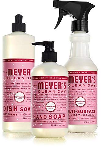 Mrs Meyers Peppermint Kitchen Basics Bundle: 3 items - (1) Dish Soap, (1) Hand Soap, (1) Everyday Cleaner