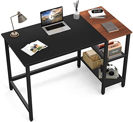 CubiCubi Computer Home Office Desk, 40 Inch Small Desk Study Writing Table with Storage Shelves, Modern Simple PC Desk with Splice Board, Black and Espresso