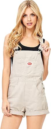 Revolt by Palomares Women's Juniors Vintage Twill/Denim Short Overalls