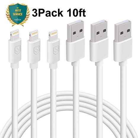 iPhone Charger, Sundix 3Pack 10FT Lightning Cable 8-Pin USB Charging Cord Compatible with iPhone X 8 8 Plus 7 7 Plus 6 6s 6 Plus 6s Plus iPhone 5 5s 5c iPad iPod and More(White)