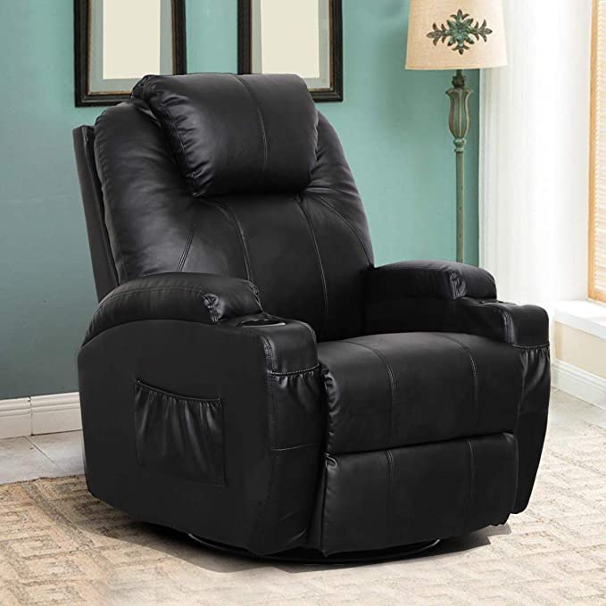 Esright Massage Recliner Chair Heated PU Leather Ergonomic Lounge 360 Degree Swivel, 1 Chair, Black