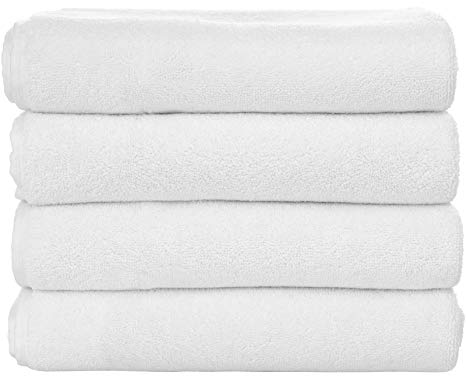 Luxury Hotel and Spa Bath Towels, Super Soft, 100% Loop Cotton, Machine Washable, 27” x 58” - Set of 4 -White