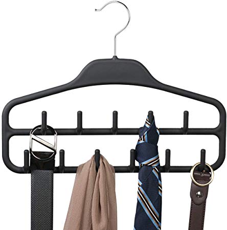Elong Home Belt Hanger Rack Holder, Sturdy Belt Organizer with 360 Degree Swivel, 11 Large Belt Hooks for Closet, Non Slip Rubber Coated, Black