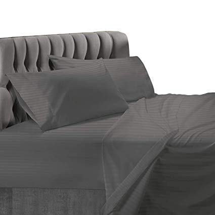 Nestl Bedding Damask Dobby Stripe 4 Piece Set – 14”-16” Deep Pocket Fitted Sheet – Ultra Soft Double Brushed Microfiber Top Sheet – 2 Hypoallergenic Wrinkle Free Cooling Pillow Cases, King - Gray