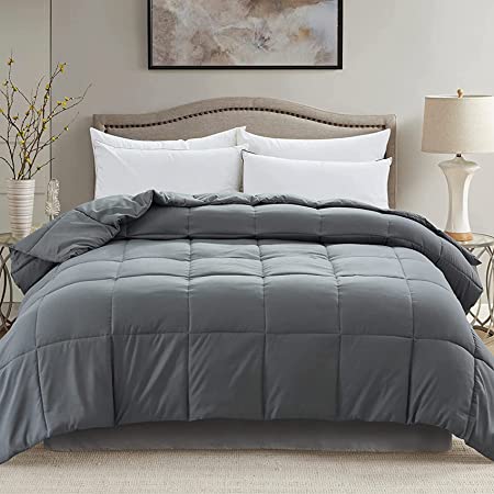 Cosybay Down Alternative Comforter- Grey Corner Duvet Tabs- Lightweight All Season Duvet Insert-Stand Alone Comforter – Oversized Queen Size(98×98 Inch)