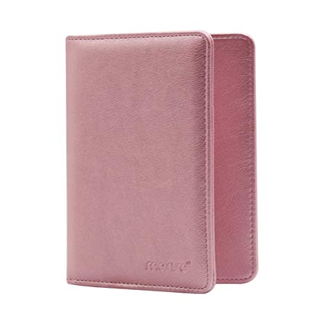 Mosiso Passport Holder Travel Wallet Case - Premium PU Leather Protective RFID Blocking Cover - Securely Holds Passport, Business Cards, Credit Cards, Boarding Passes, Rose Gold