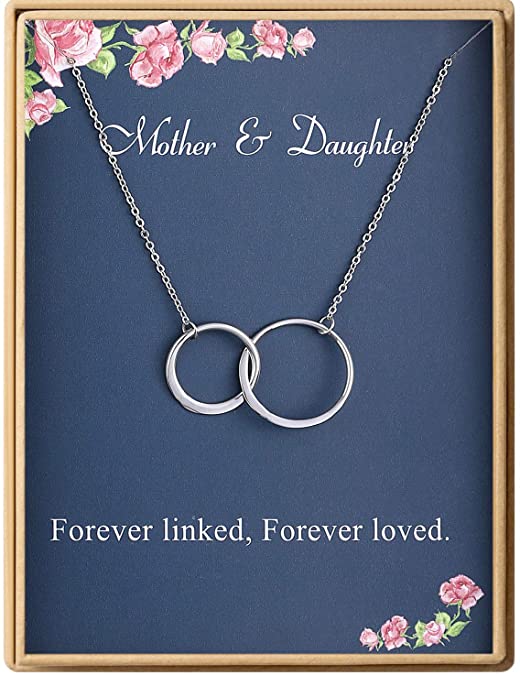 Mother and Daughter Necklace Two Interlocking Infinity Double Circles S925 Sterling Silver Necklace Mothers Gift for Women