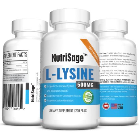 Premium Super L Lysine - 500mg Amino Acid Tablets For Cold Sore Care Shingles Immune Support and More - 200 Capsules Per Bottle