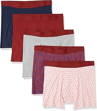 Amazon Essentials Men's Comfortable Cotton Tag-Free Boxer Brief, Pack of 5