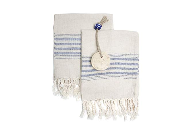 Ahenque Set of 2 Linen Cotton Blend Premium Quality Tea Towel Natural in Color and Eco-friendly Dish Towel, Hand-loomed Dishclothes, Cream Kitchen Towel Set, Hand Towel Set (Blue)