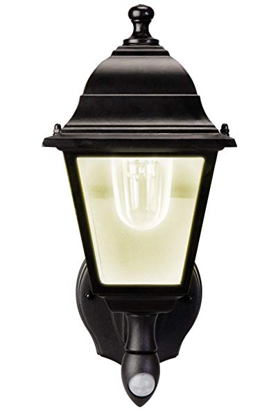 MAXSA Outdoor, Battery Powered, LED Wall Sconce. Motion Activated with Warm White Light, Wireless, Metal & Glass Outdoor Porch, Entrance Light, Black, in Reshippable package 43319-RS