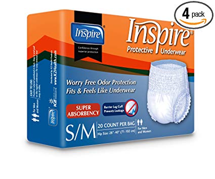 Inspire Adult Diaper Incontinence Underwear, Small/Medium, 80 count